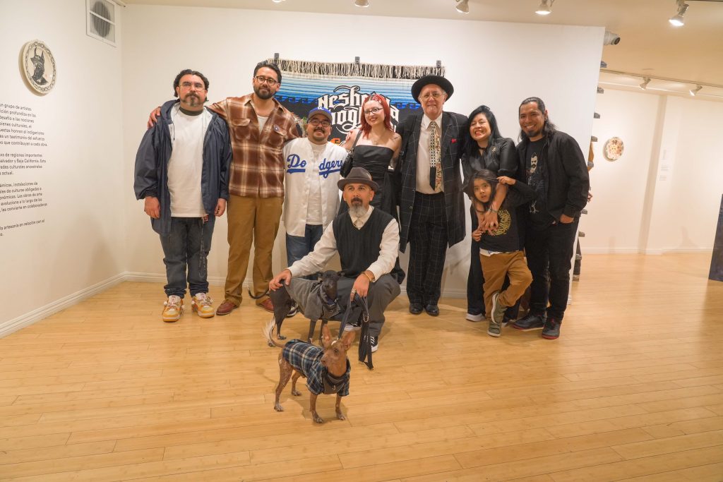 3B Collective members with members of the Oaxacan art collective Lapiztola during the opening of Highway Hypnosis at the Craft Contemporary, Los Angeles, May 2024